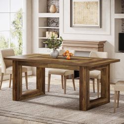63-Inch Dining Table, Modern Wood Kitche n Tab le, Large Rectangular Dinner Furniture for Dinin g Room 