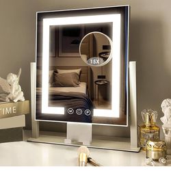 Makeup Mirror with Lights, 15X Magnification 180 Rotation Vanity Mirror with Lights, Vanity Mirror with Detachable 3 Color Modes, Smart Touch Control 