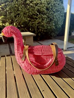 Pink Flamingo Wicker Picnic Basket Purse