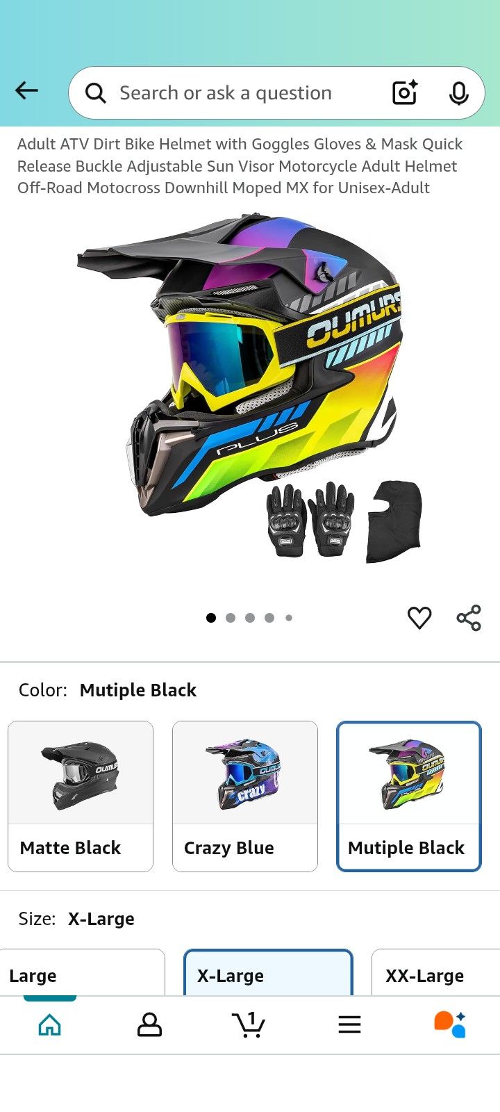 3174 3890 Adult ATV Dirt Bike Helmet with Goggles Gloves & Mask Quick Release Buckle Adjustable Sun Visor Motorcycle Adult Helmet Off-Road Motocross D