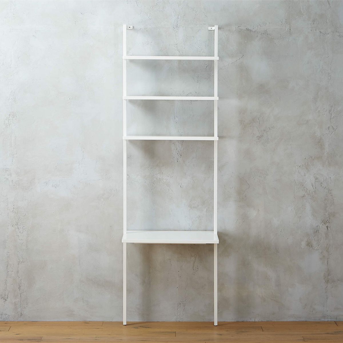CB2 White Wall Mount Ladder Desk - Modern High Gloss Finish w/ Metal Frame - Laptop, Computer, TV Stand