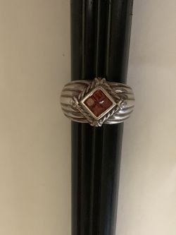 Heavy thick sterling silver ring with for red gems size 8