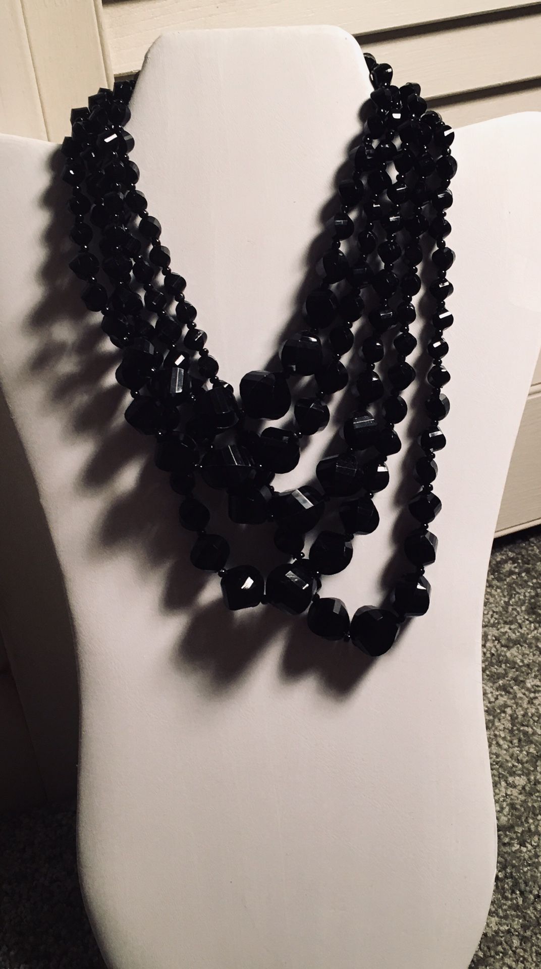 Vintage Black Beaded Multi-strand Necklace