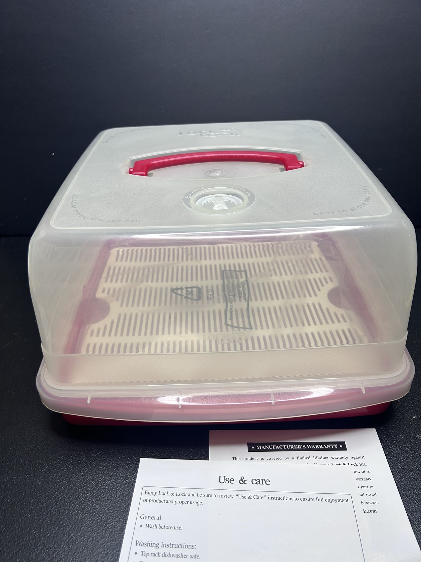 Lock & Lock cake / pie storage carrier container - red - new