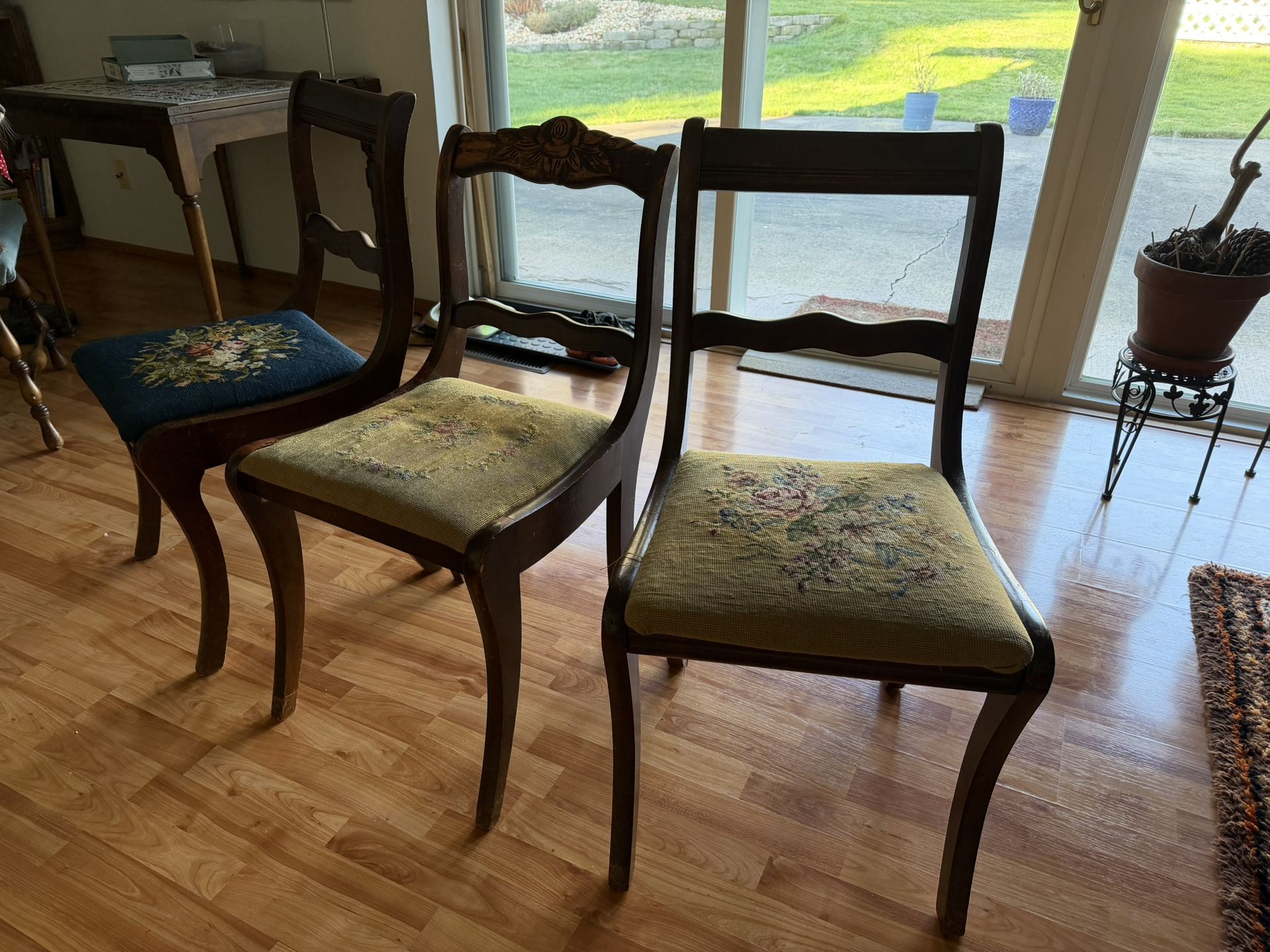 $75 OBO- 3 Vintage Solid Wood Needlepoint Chairs