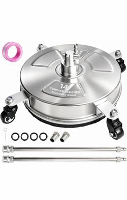 - Limpiador de superficies para hidrolavadora de 14 pulgadas, limpiador de superficie de acero inoxidable con 4 ruedas para concreto, patio, acera, te