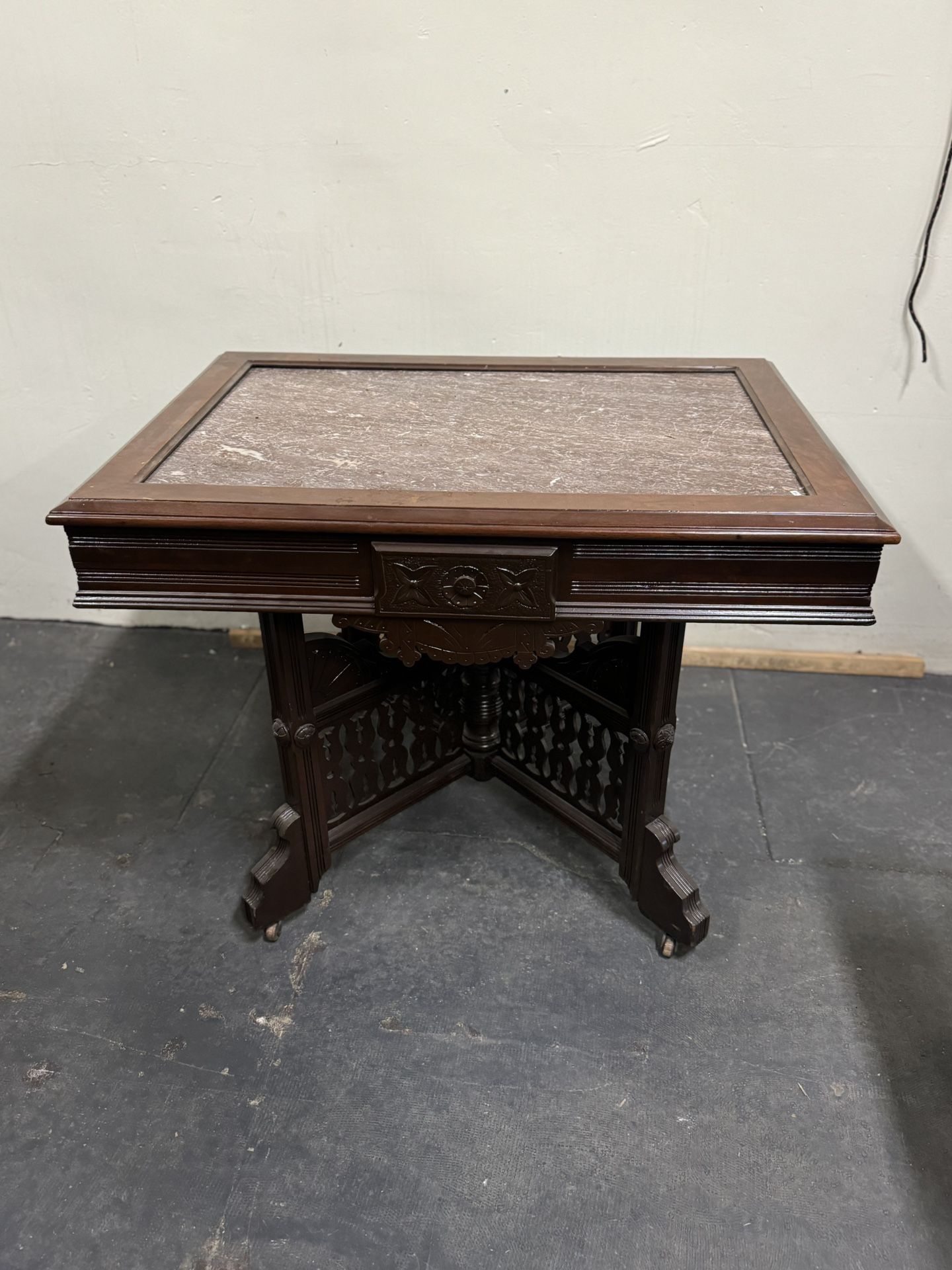Eastlake Victorian Brown Marble Top Parlor Table