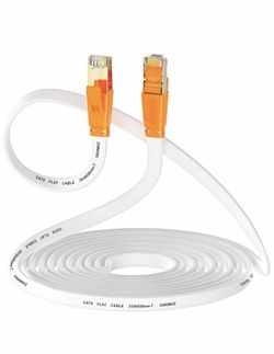 Cat 8 Ethernet Cable 15 ft, Smolink Cat8 Flat Internet Cable, RJ45 High Speed Gaming Patch Cord, White Network LAN Cable, 40Gbps, 2000Mhz, Weatherpro