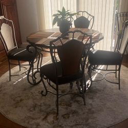 Dining Table Iron Base, Upholster Chair, Painted Inserts
