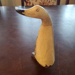 Vintage Smith & Hawken Hand-carved  Cream Colored Distressed Wooden Duck Sculpture