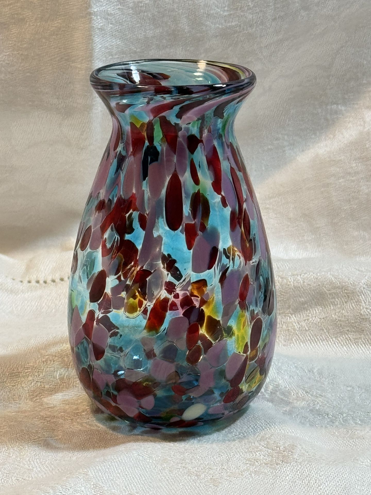 Vibrant Ron Hinkle Art Glass Confetti Vase | Hand-Blown West Virginia Glass, Approx 4.75" Tall