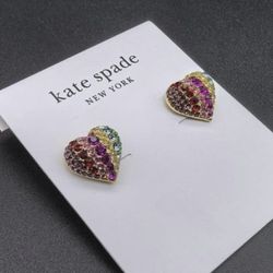 Kate Spade Multicolor Crystal Heart Stud Earrings