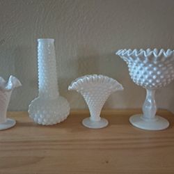 Vintage Fenton White Milk Glass Hobnail Vases