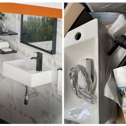 9x15 White Ceramic Wall-Mounted Sink – Space-Saving Bathroom Fixture” 