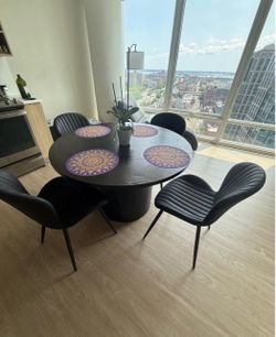 Round Black Dining Table with 4 Chairs