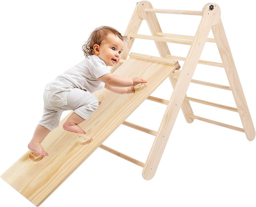 Harppa 3 in 1 Pikler Triangle Set, Toddler Climbing Toys Indoor, Montessori Climbing Set, Foldable Climbing Toys with Sliding Ramp, Jungle Gym for Kid