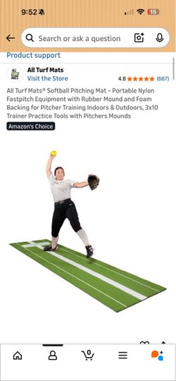 Softball Pitching Mat Blue Non-Slip SureGrip Backing Glued-on pitching rubber with tufted pitching/power line markings; LXT Foam + SureGrip non-slip, 
