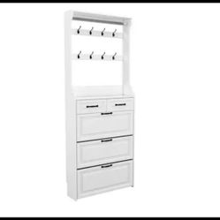 Tahanbath Shoe Cabinet with 3 Doors, 2 Drawers & Hanger – White