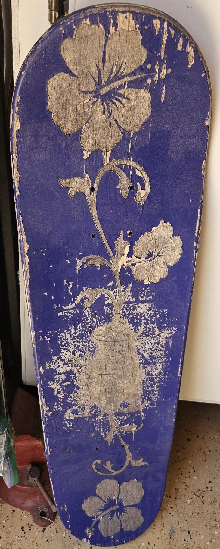 Purple Wooden Board for a Skateboard, Wall Decor, Etc. with Hawaiian flowers