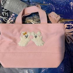Disney Park Halloween Pink Ghost Mickey And Minnie Canvas Tote