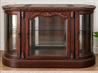Beautiful Ornate Wood & Glass Display Cabinet