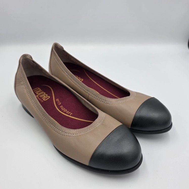 Munro Slip On Leather Shoes Flat Ballet Women's 6.5 M Two-Tone Tan Brown Black 