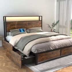 QUEEN  Bed Frame with Storage Headboard & 4 Drawers $140