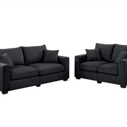$0 Down! Corduroy Black Sofa Set