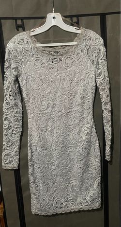 Silver lace long sleeve mini dress, Size M