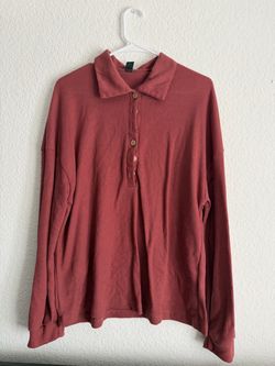 Waffle Knit Long Sleeve Collared Top
