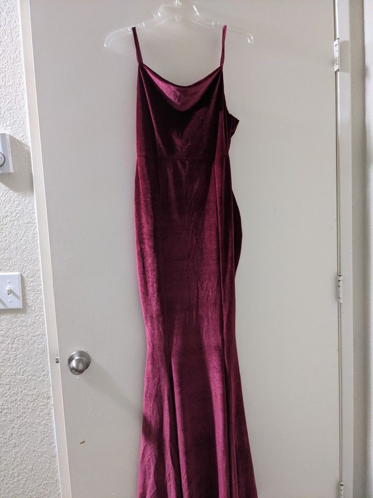 Burgundy Velvet Long Dress Size S/M