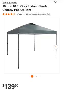Everbilt 10x10 Grey Instant Canopy Pop Up Tent
