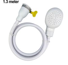 2 Portable White Shower Head with Hose and Yellow Valve