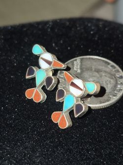 Vintage Zuni Inlay Thunderbird Earrings