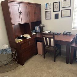 Solid wood office desk and cabinets 