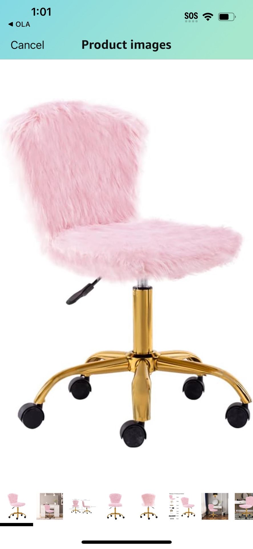 GIA Mid-Back Swivel Adjustable Small Vanity Chair with Faux Fur, Pink