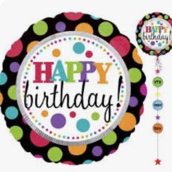 JUMBO Happy Birthday Balloon w/Ribbon & Weight