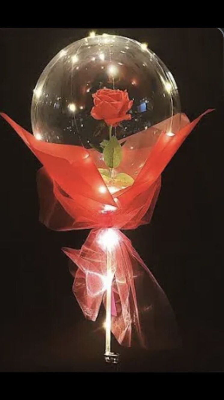 LED Light-Up Balloon with Rose Inside - DIY Kit (Red Rose with Choice of Black or White Tulle)