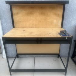 Steel Workbench Featuring a Tabletop, Pegboard for Tool Storage, Top Shelf,  a Single Drawer & 4” Vice