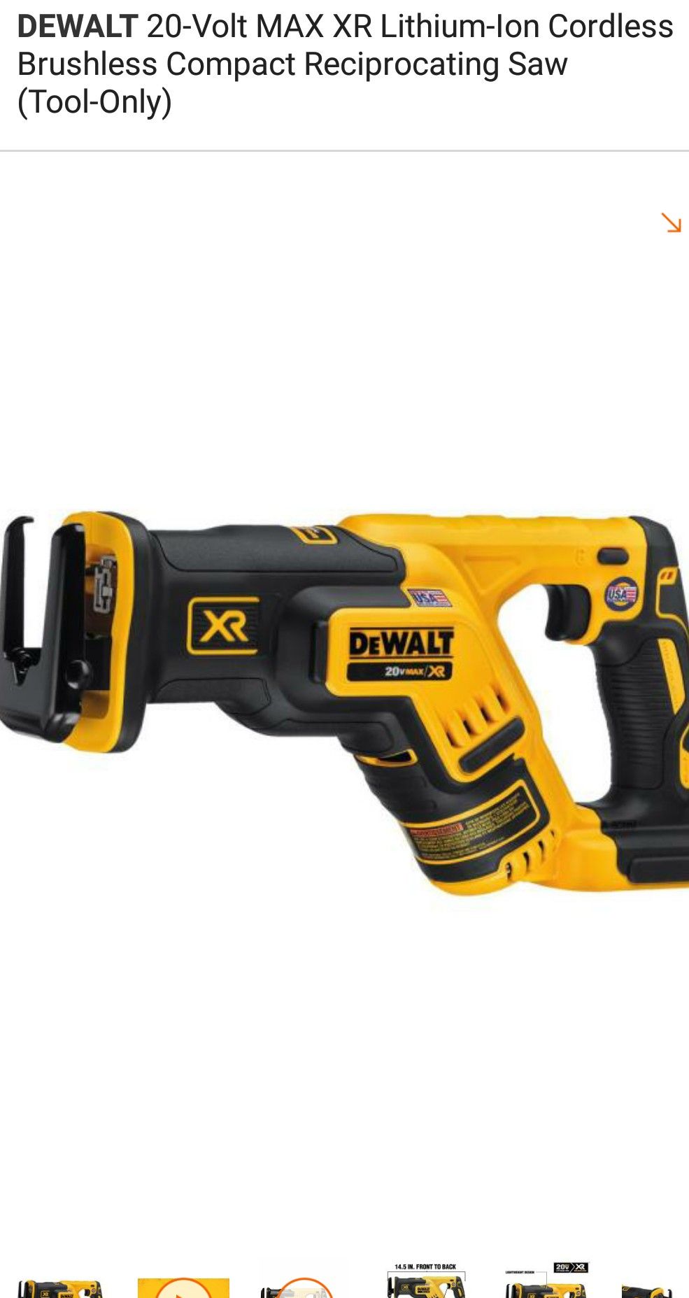 Sawzall 20V XR. TOOL ONLY