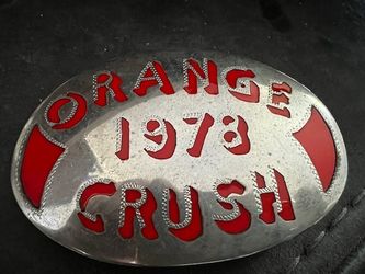 1978 Orange Crush Belt Buckle- one of the most difficult Broncos Buckles to get your hands on. Vintage, inlay