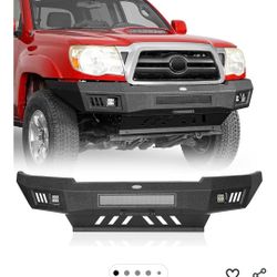 Hooke Road Tacoma Front Bumper Full-width Steel Bumper w/LED Lights & Skid Plate for Toyota Tacoma 2nd Gen 2005 2006 2007 2008 2009 2010 2011 Pickup T