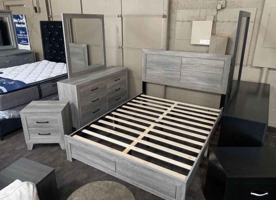 Grey Queen Dresser Bed Set