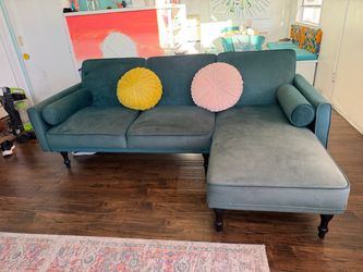 Teal Velvet Sectional Sofa with Chaise
