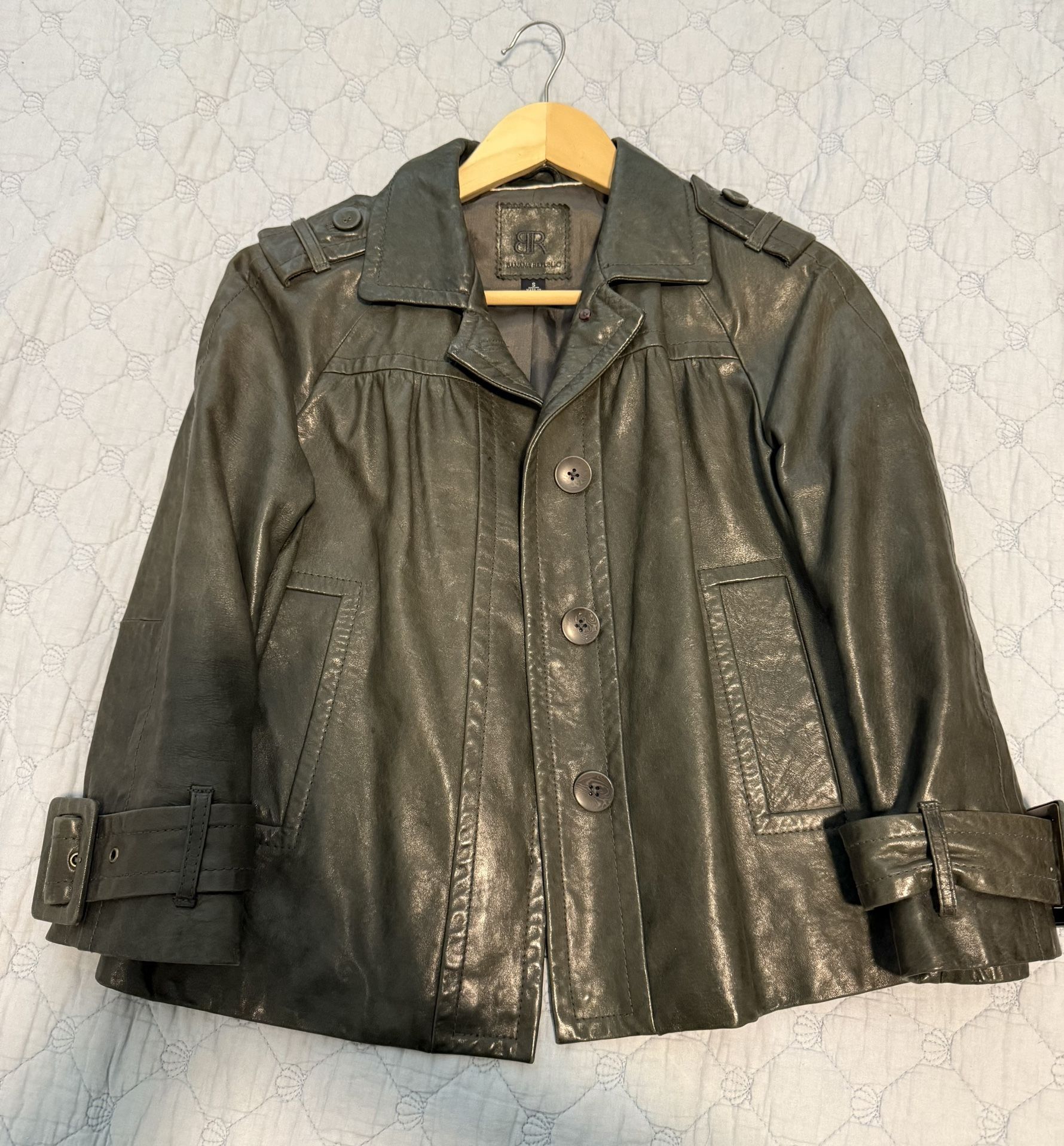 Banana Republic Leather Jacket In Muted Olive Size S