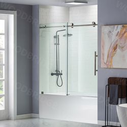 MBSDC6062-BN/CHROME/BG  Frameless Bathtub Shower Doors 56-60" Width x 62"Height with 3/8"(10mm) Clear Tempered Glass in Brushed Nickel Finish/Chrome/B