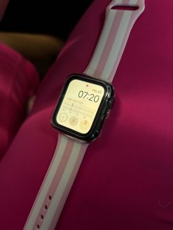Apple Watch with Pink Striped Sport Band