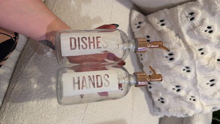 Glass Soap Dispenser Set Dishes and Hands