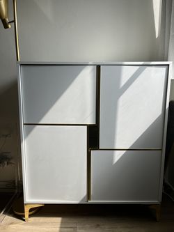 White Gold Storage Cabinet | Doorway | Shoe Storage | Shelves