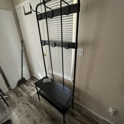 NIPÅSEN Coat rack and bench w shoe storage, black, 74 3/4x13 3/4x31 1/8 "